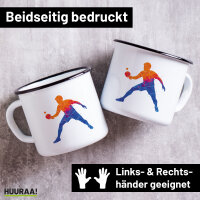 Emaille Tasse Tischtennis bunte Silhouette 300ml Vintage