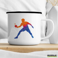 Emaille Tasse Tischtennis bunte Silhouette 300ml Vintage