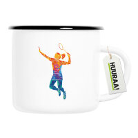 Emaille Tasse Badminton bunte Silhouette 300ml Vintage...