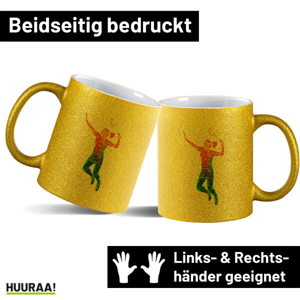 Glitzertasse Badminton bunte Silhouette 330ml
