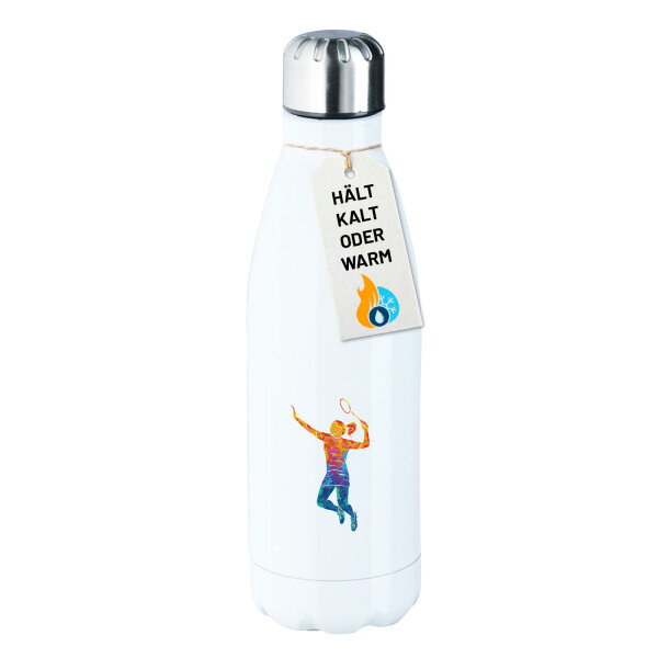 Trinkflasche Badminton bunte Silhouette 500ml Edelstahl Wasserflasche