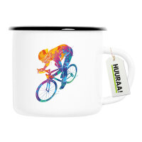 Emaille Tasse Radsport bunte Silhouette 300ml Vintage...