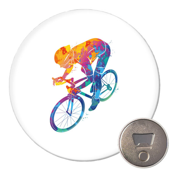 Magnet Radsport bunte Silhouette 59mm Kühlschrankmagnet Flaschenöffner