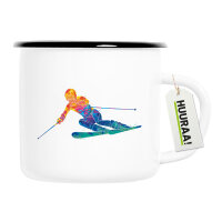 Emaille Tasse Ski fahren bunte Silhouette 300ml Vintage
