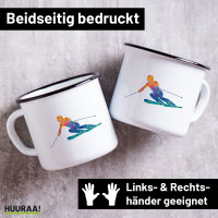 Emaille Tasse Ski fahren bunte Silhouette 300ml Vintage