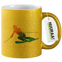 Glitzertasse Ski fahren bunte Silhouette 330ml