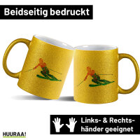 Glitzertasse Ski fahren bunte Silhouette 330ml