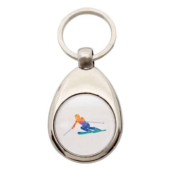 Schlüsselanhänger Ski fahren bunte Silhouette