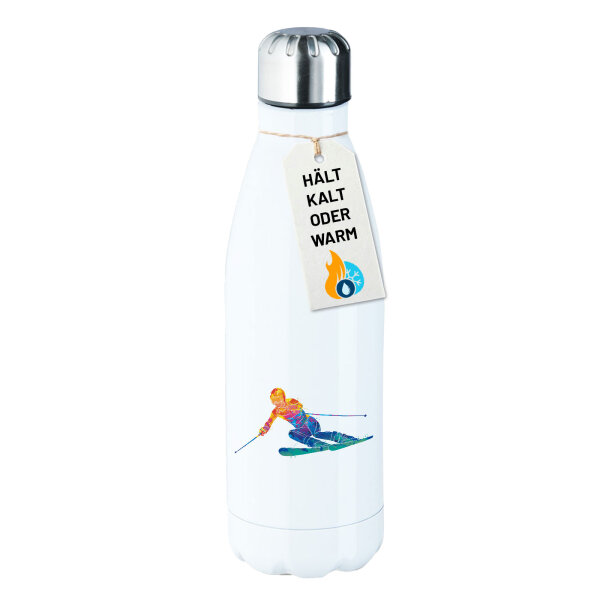 Edelstahl-Trinkflasche Ski fahren bunte Silhouette 500ml Wasserflasche