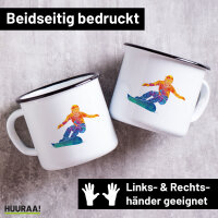 Emaille Tasse Snowboarden bunte Silhouette 300ml Vintage...