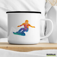 Emaille Tasse Snowboarden bunte Silhouette 300ml Vintage