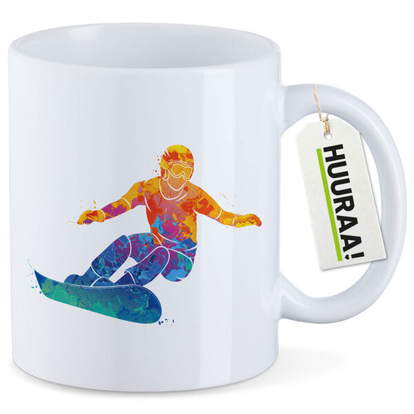 Kaffeetasse Snowboarden bunte Silhouette 330ml