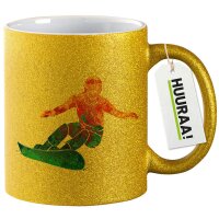 Glitzertasse Snowboarden bunte Silhouette 330ml