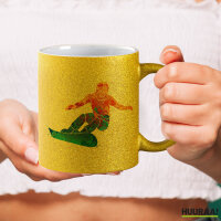 Glitzertasse Snowboarden bunte Silhouette 330ml