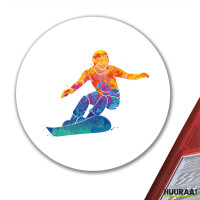 Aufkleber Snowboarden bunte Silhouette 10cm rund