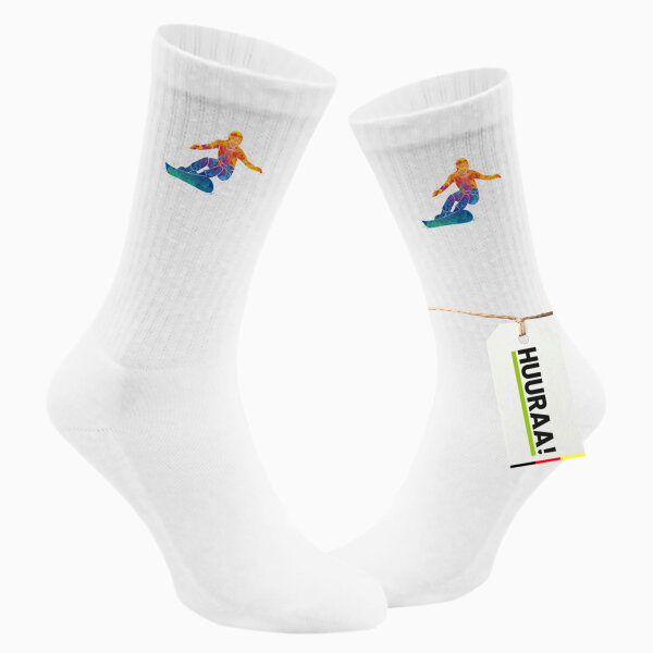 Unisex Socken Snowboarden bunte Silhouette Größe 37/46 White Motiv Tennissocken