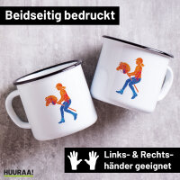 Emaille Tasse Hobby Horsing bunte Silhouette 300ml Vintage
