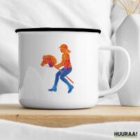 Emaille Tasse Hobby Horsing bunte Silhouette 300ml Vintage