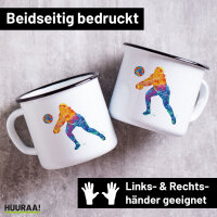 Emaille Tasse Volleyballerin bunte Silhouette 300ml Vintage
