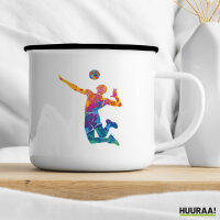 Emaille Tasse Volleyballer bunte Silhouette 300ml Vintage Emaille Becher