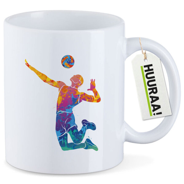Kaffeetasse Volleyballer bunte Silhouette 330ml
