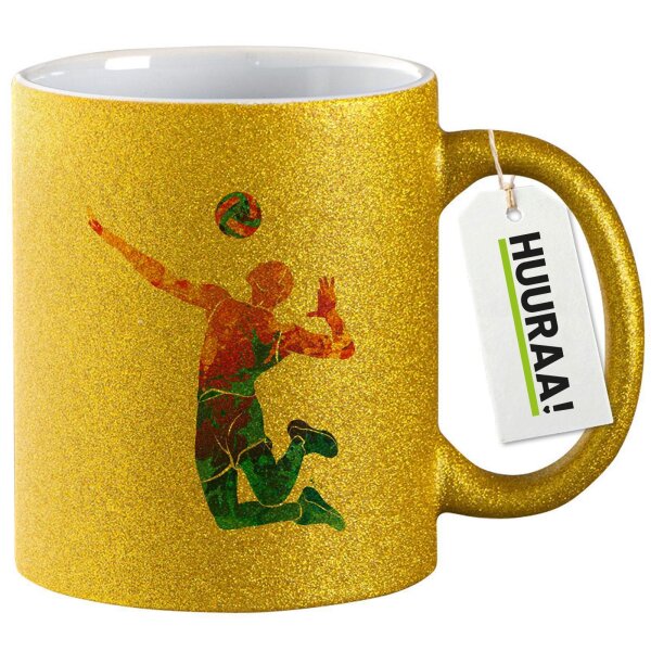 Glitzertasse Volleyballer bunte Silhouette 330ml