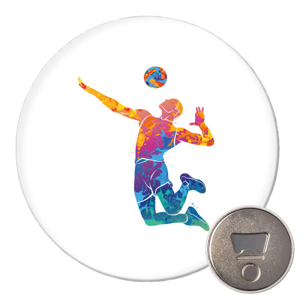 Magnet Volleyballer bunte Silhouette 59mm Kühlschrankmagnet Flaschenöffner