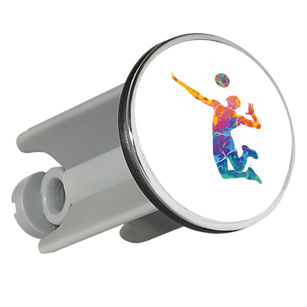 Waschbeckenstöpsel Volleyballer bunte Silhouette 4cm Abflussstopfen