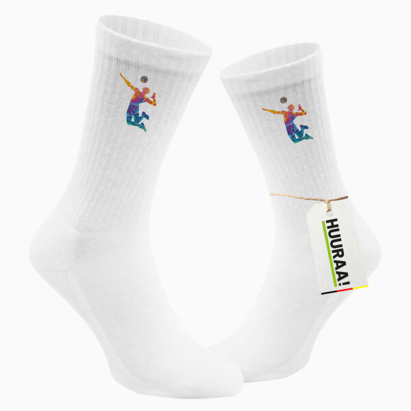 Unisex Socken Volleyballer bunte Silhouette Größe 37/46 White Motiv Tennissocken