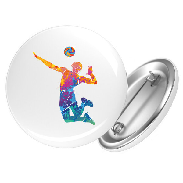 Button Volleyballer bunte Silhouette
