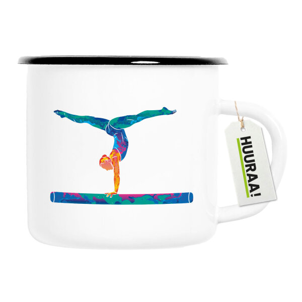 Emaille Tasse Gymnastik Schwebebalken 300ml Vintage Emaille Becher