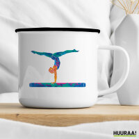 Emaille Tasse Gymnastik Schwebebalken 300ml Vintage Emaille Becher