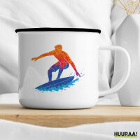 Emaille Tasse Surfen bunte Silhouette 300ml Vintage Emaille Becher