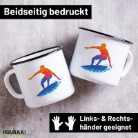 Emaille Tasse Surfen bunte Silhouette 300ml Vintage