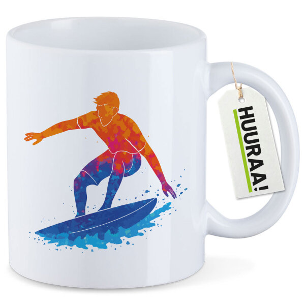 Kaffeetasse Surfen bunte Silhouette 330ml