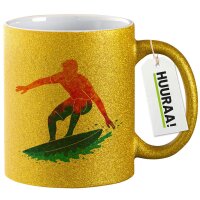 Glitzertasse Surfen bunte Silhouette 330ml
