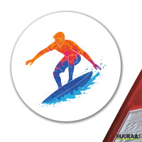 Aufkleber Surfen bunte Silhouette 10cm rund