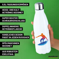 Trinkflasche Surfen bunte Silhouette 500ml Edelstahl Wasserflasche