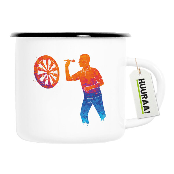 Emaille Tasse Darts bunte Silhouette 300ml Vintage Emaille Becher
