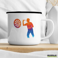 Emaille Tasse Darts bunte Silhouette 300ml Vintage