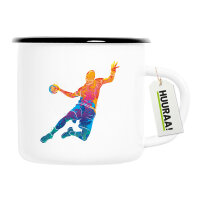 Emaille Tasse Handball bunte Silhouette 300ml Vintage...
