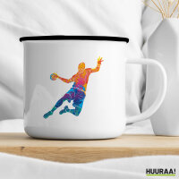 Emaille Tasse Handball bunte Silhouette 300ml Vintage Emaille Becher