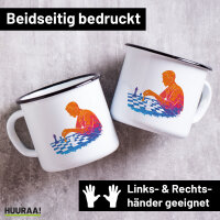 Emaille Tasse Schach bunte Silhouette 300ml Vintage