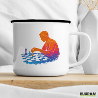 Emaille Tasse Schach bunte Silhouette 300ml Vintage