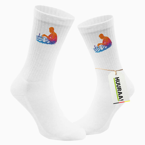 Unisex Socken Schach bunte Silhouette Größe 37/46 White Motiv Tennissocken