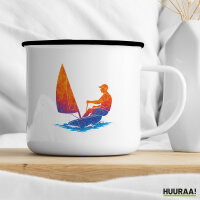 Emaille Tasse Segeln bunte Silhouette 300ml Vintage