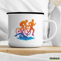 Emaille Tasse Triathlon bunte Silhouette 300ml Vintage Emaille Becher