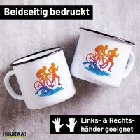 Emaille Tasse Triathlon bunte Silhouette 300ml Vintage