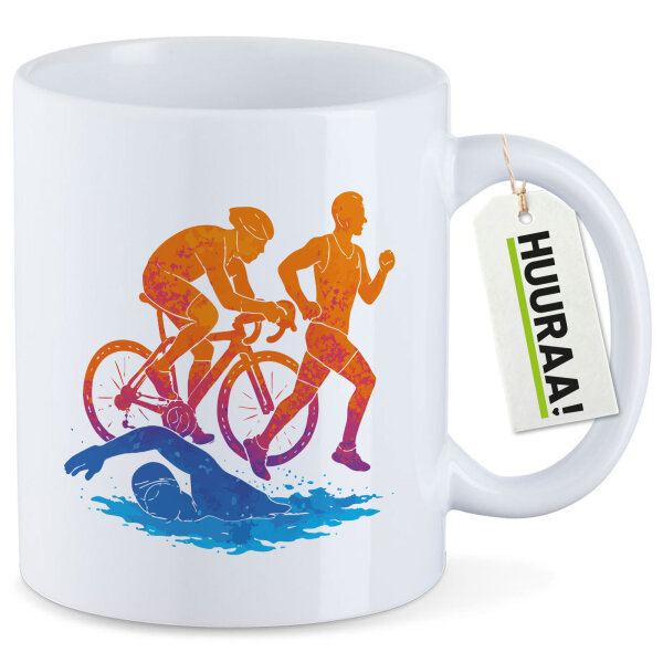 Kaffeetasse Triathlon bunte Silhouette 330ml