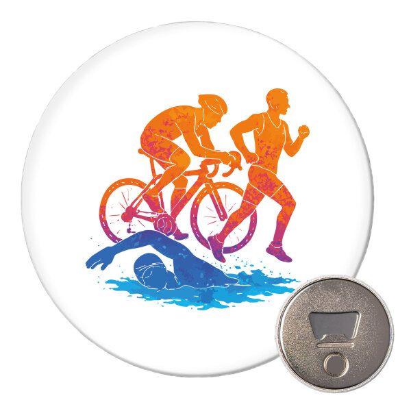 Magnet Triathlon bunte Silhouette 59mm Kühlschrankmagnet Flaschenöffner